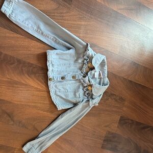 Little Lass Light Gray Denim Jacket with Ruffle Trim